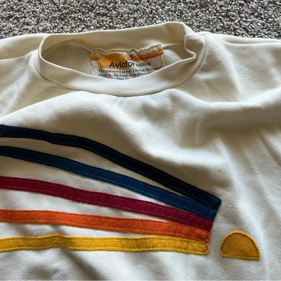 Aviator Nation Relaxed Daydream Cream Tan Rainbow Crewneck Sweatshirt Size Small - Picture 2 of 7